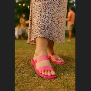 NWT Torrid Hot Pink Lucite Dual Strappy Slip On Sandals Sz 9 WIDE WIDTH Plus Sz